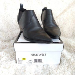 Nine West Cahluz black leather ankle slip on booties